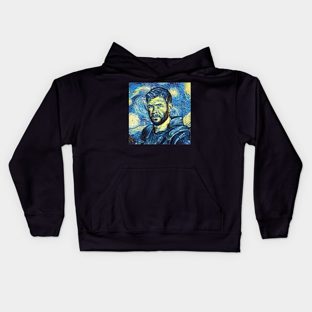 Thor Van Gogh Style Kids Hoodie by todos